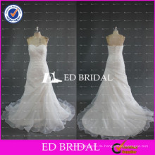 ED Braut Günstige Rüschen Organza trägerlosen Spitze Appliques Eine Linie Weiß Brautkleid